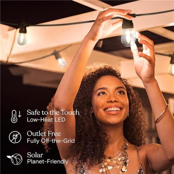 Solar Outdoor String Lights 48ft Patio Edison Bulbs Waterproof LED Hanging Light - Picture 5 of 7